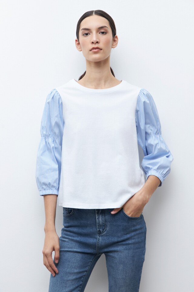 Remera mangas rayadas blanco