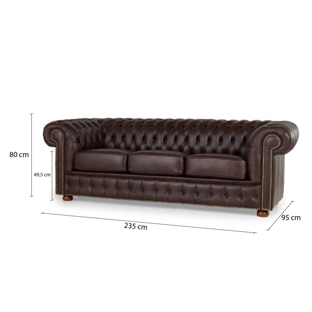 Sillón 100% Cuero - 3 Cuerpos - Chesterfield Caramelo