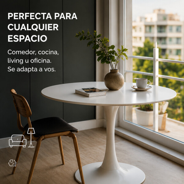 Mesa Comedor ComboHome Tulip Redonda Laqueada 90cm Premium Blanco 1