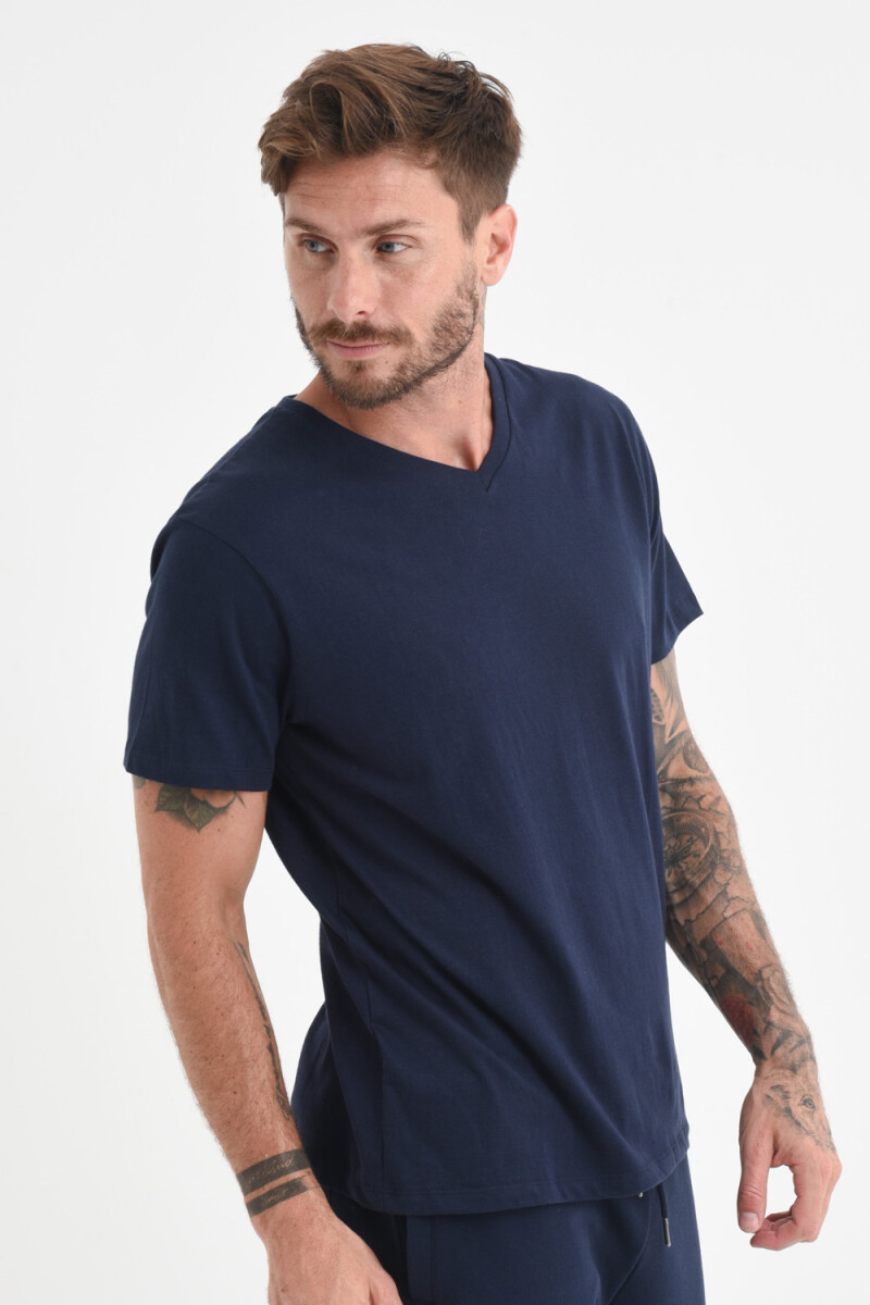 Camiseta cuello en V Azul Marino