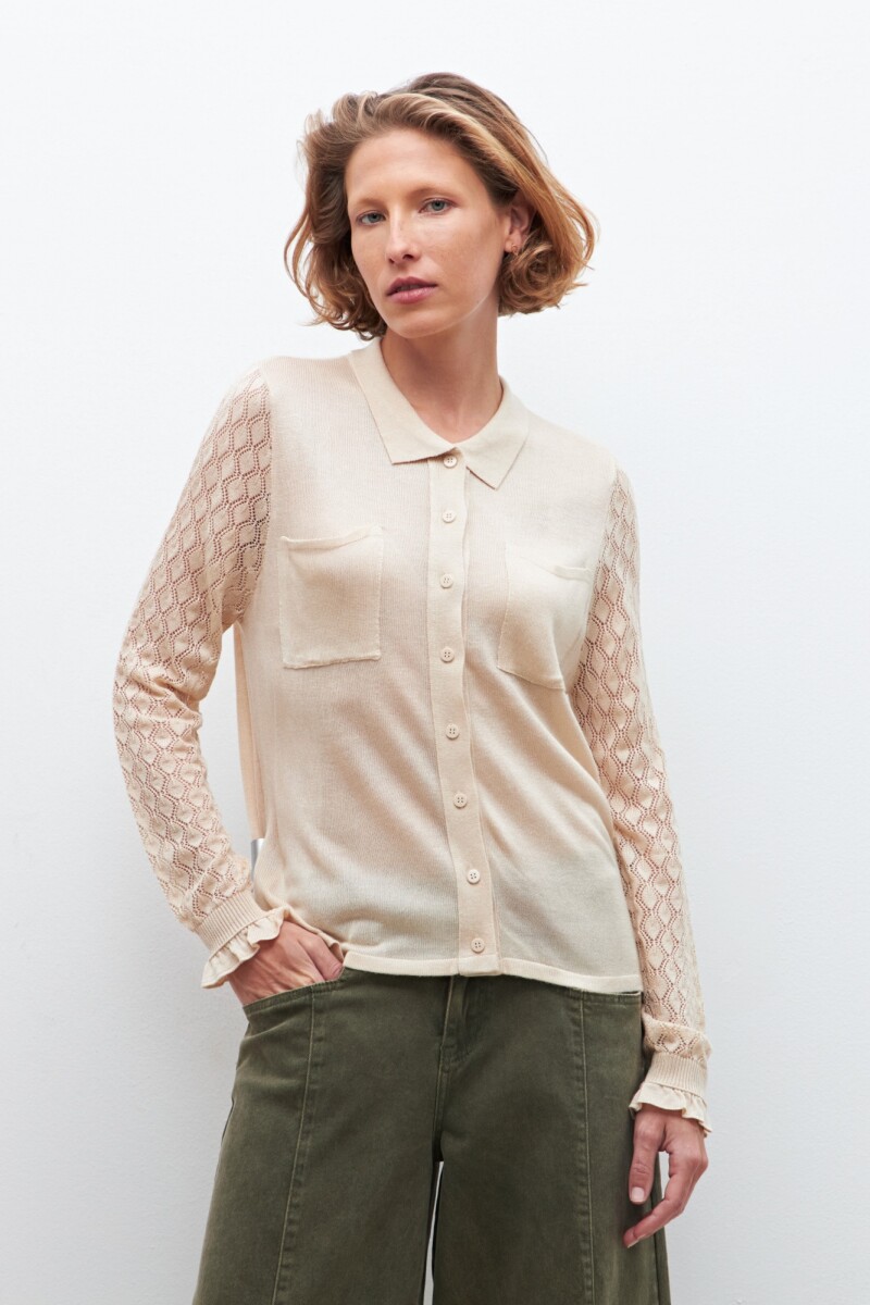 Cardigan con mangas caladas beige melange