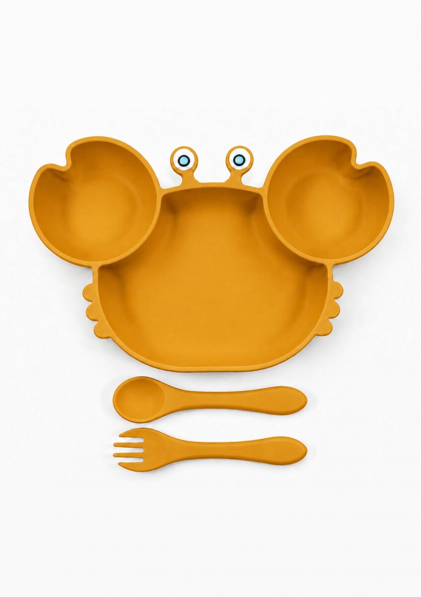 Set de plato infantil de silicona con diseño de cangrejo - Amarillo 