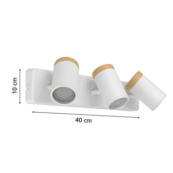 Aplique spot de pared acero blanco y madera 3xGU10 EG6416