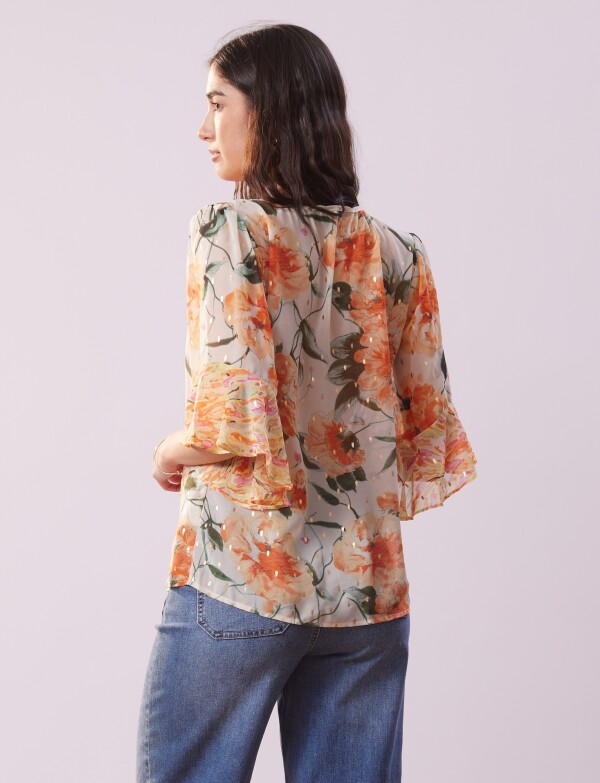 Blusa Gasa Print MULTI/ANARANJADO
