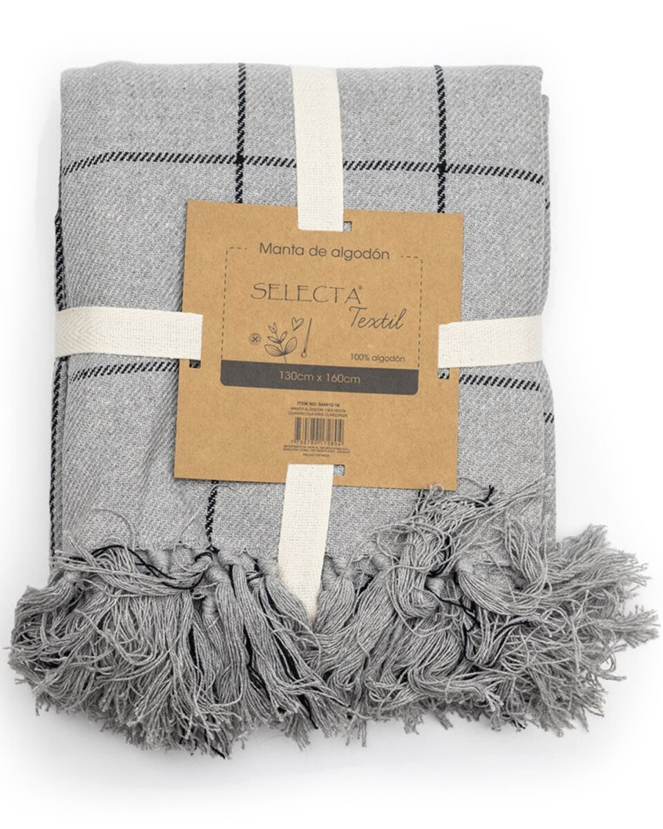 Manta Selecta en algodón con flecos 130x160cm - Cuadrícula Gris claro/Negro 