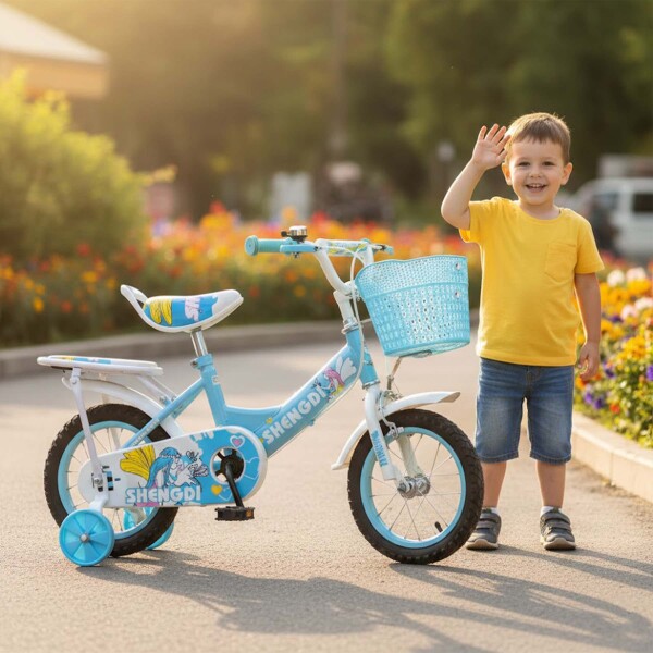 Bicicleta infantil Shengdi Rod 12 Canasto Parrilla Rueditas Celeste 1