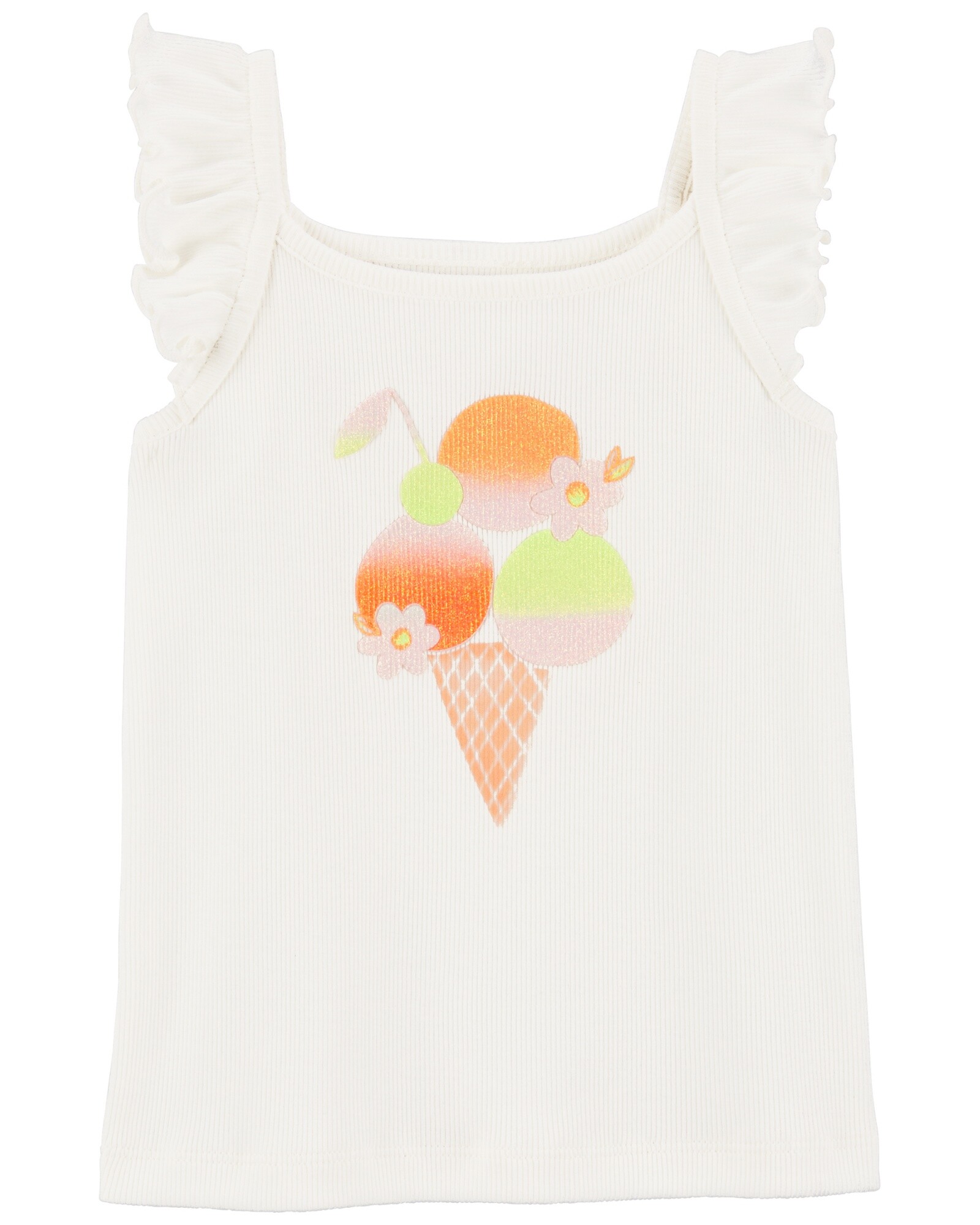 Musculosa de algodón, con mangas onduladas y estampa helado Sin color