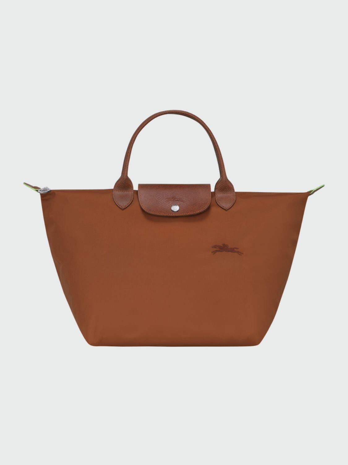 Longchamp -Cartera Longchamp plegable de nylon con cierre y asa corta, Le pliage green M Marrón