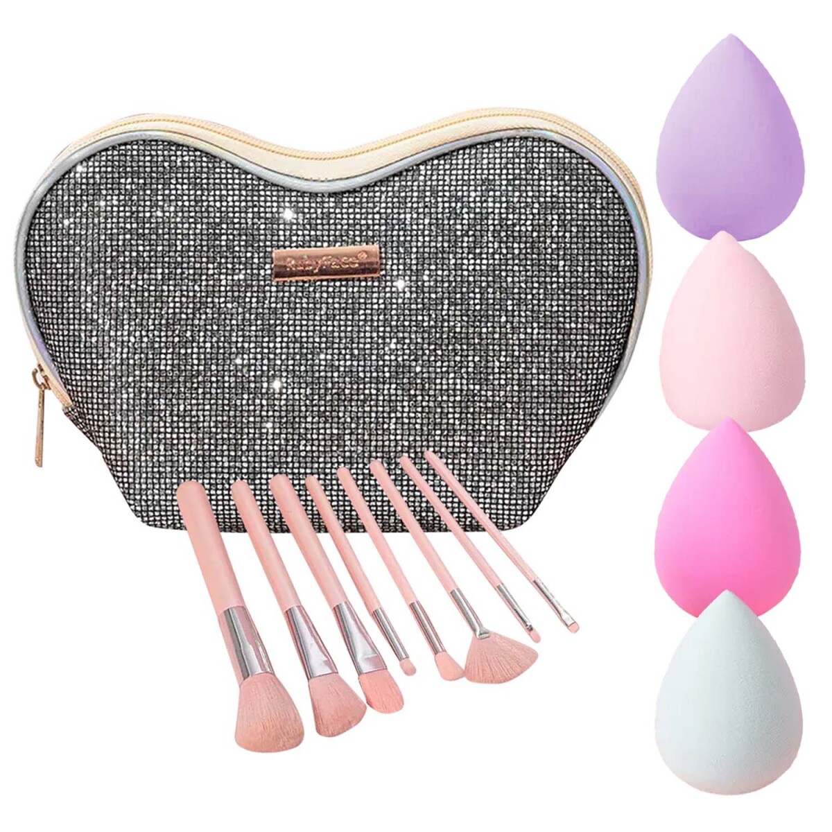 Set Maquillaje 8 Brochas y Pinceles con Estuche + Esponjas - Gris Oscuro 