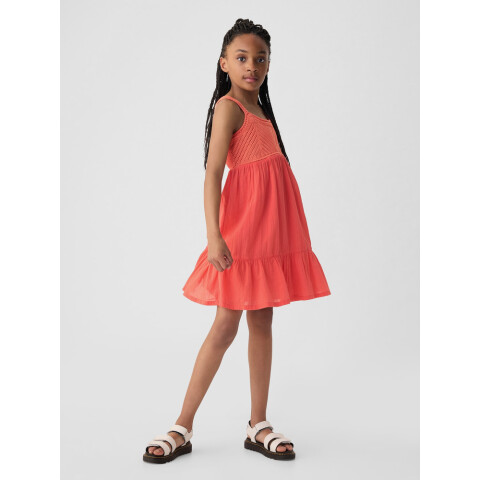 CROCHET WOVEN DRESS FIRE CORAL