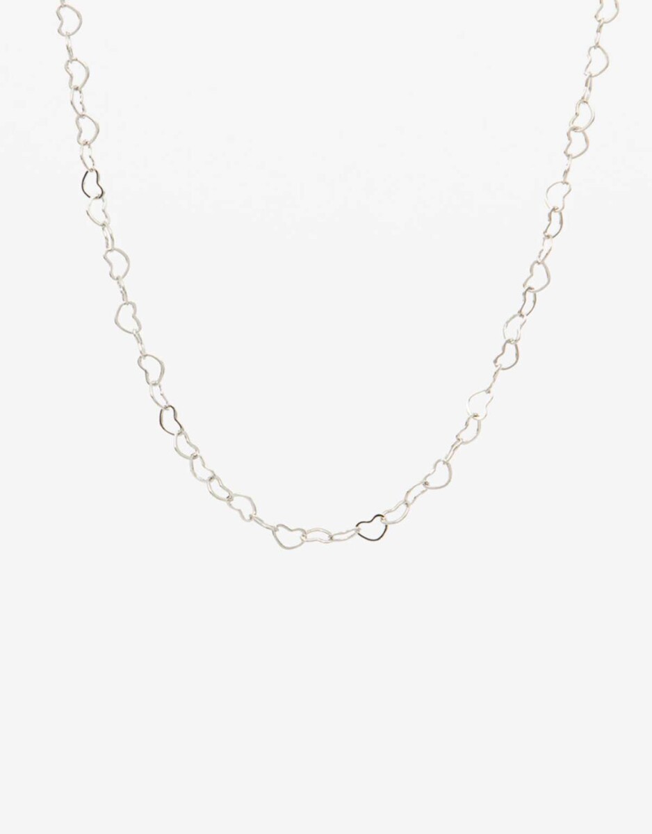 Collar Corto Metal Corazones - Plateado Rodio 