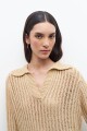 Sweater calado cuello polo beige