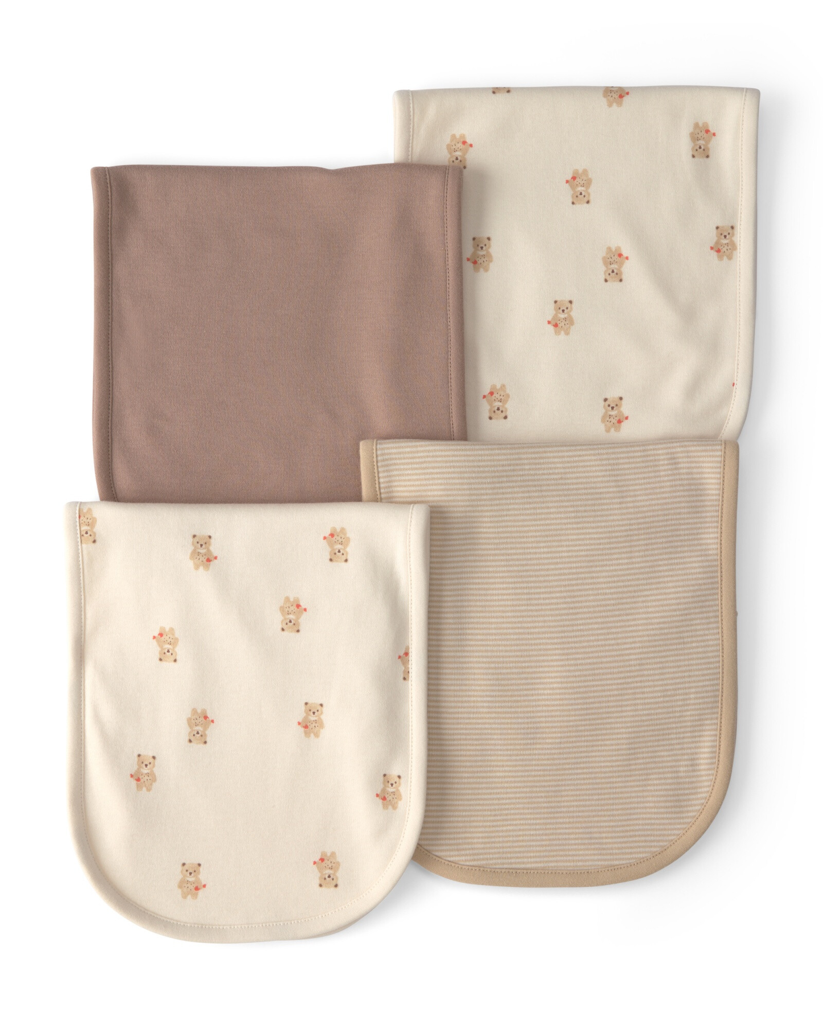 Pack cuatro babitas de algodón, marrón y crema, diseño osos Pack cuatro babitas de algodón, marrón y crema, diseño osos
