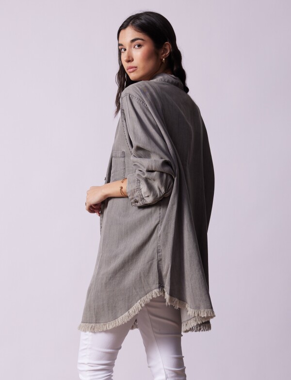 Camisa Oversize Tencel Flecos GRIS