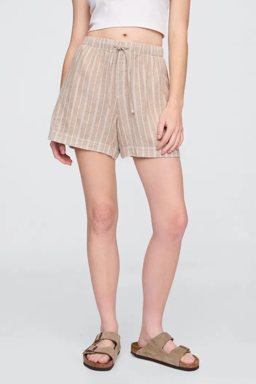 Short De Lino A Rayas Mujer Khaki Stripe