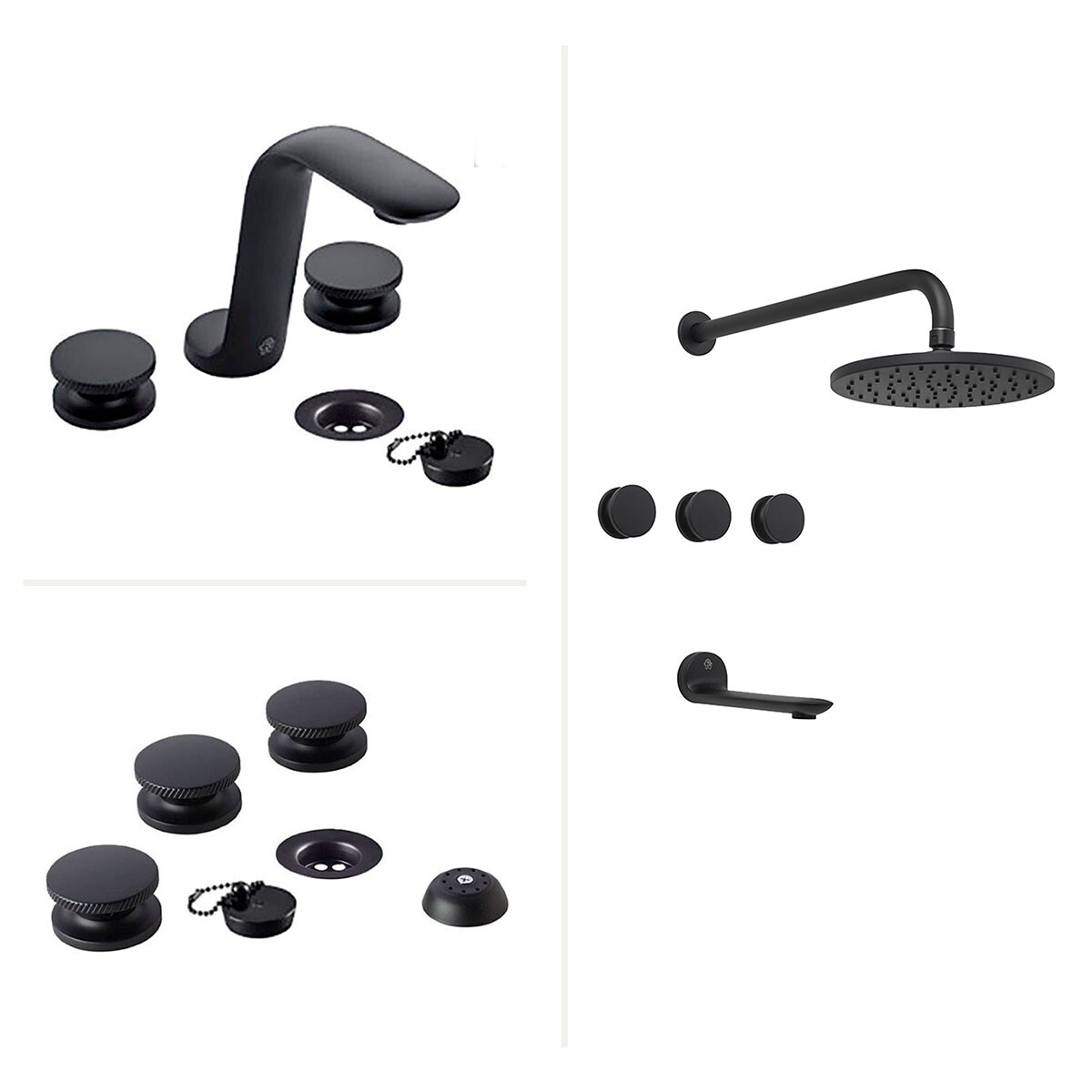Juego De Griferia Bimando Mate Negro Para Baño Linea N44 