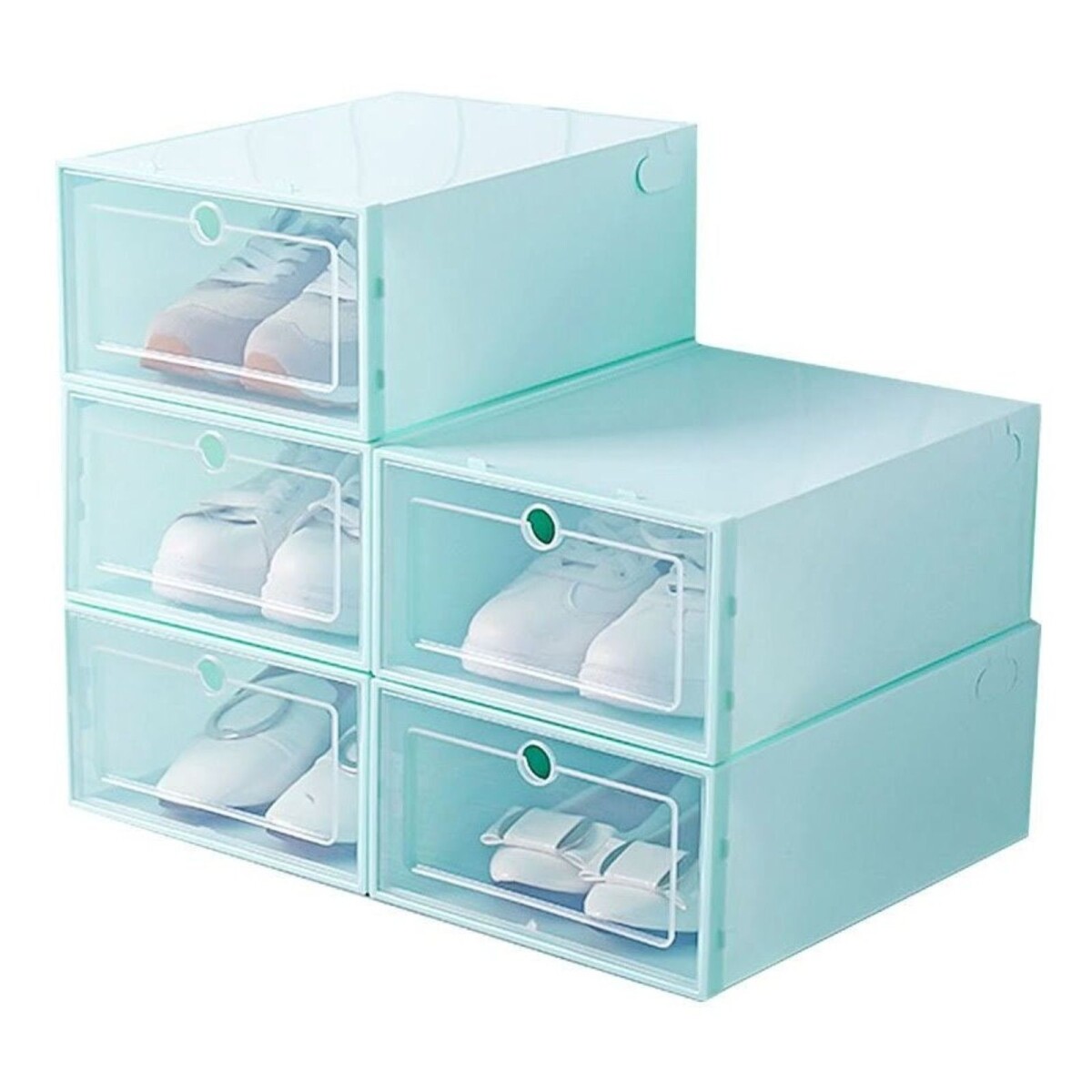 Caja Zapatos Zapatera Transparente Organizador Apilable - Color Variante Verdeagua 