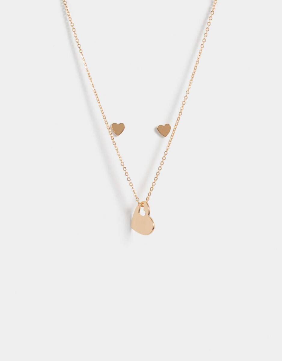 Set De Collar Y Aros Pasantes Corazones - Dorado 