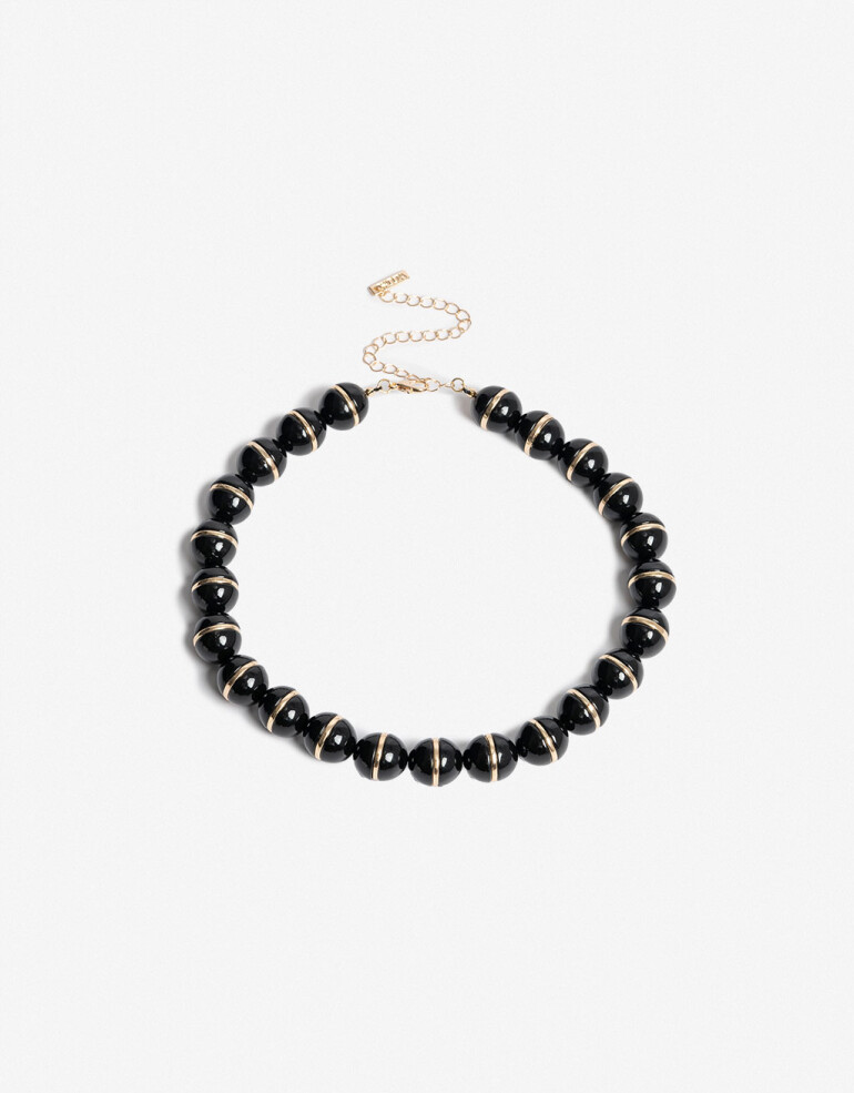 Collares Cortos Color Collar Corto Bolones - Negro