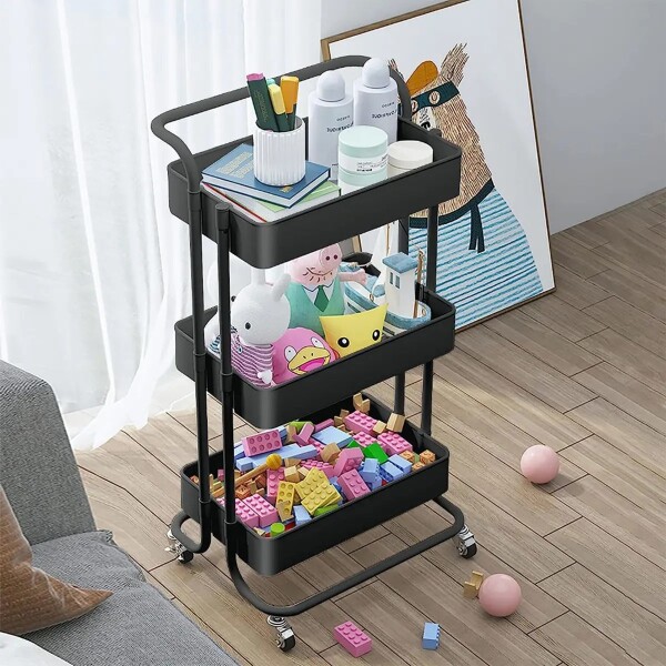 Carrito Carro Organizador Multiuso Con Ruedas Reforzado Color Negro