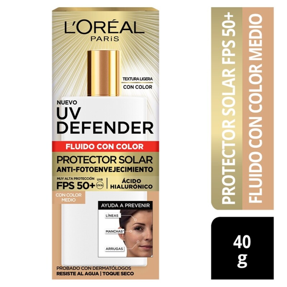 L’Oréal UV Defender Fluido Color Medio Toque Seco 40gr – Protección Solar y Cobertura Natural