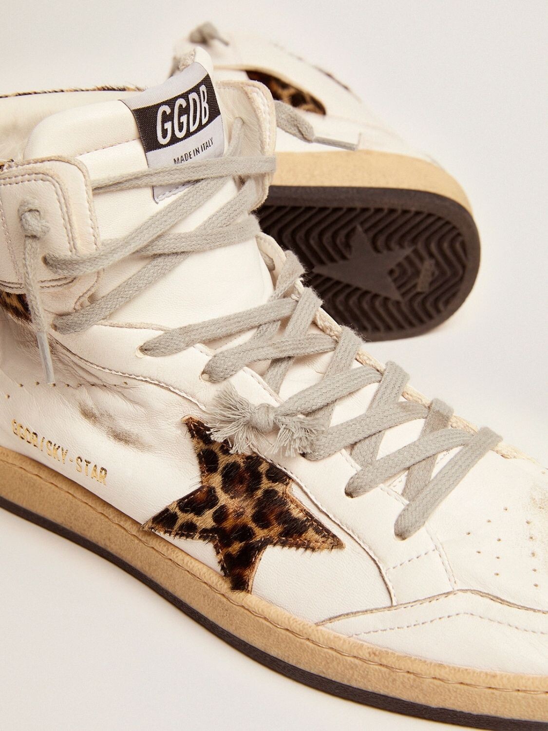 Golden Goose-Botines de cuero acordonados, Sky Star Blanco