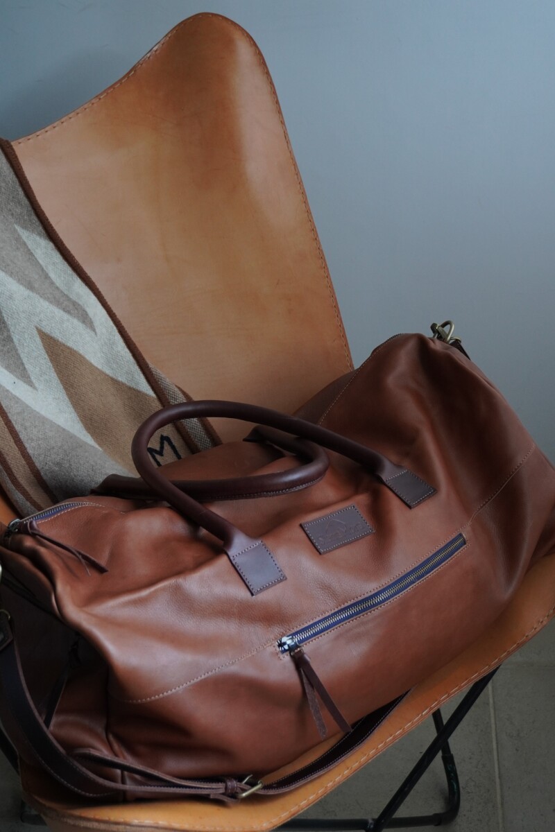 Honey Weekender Bag Caramel Blue Zip
