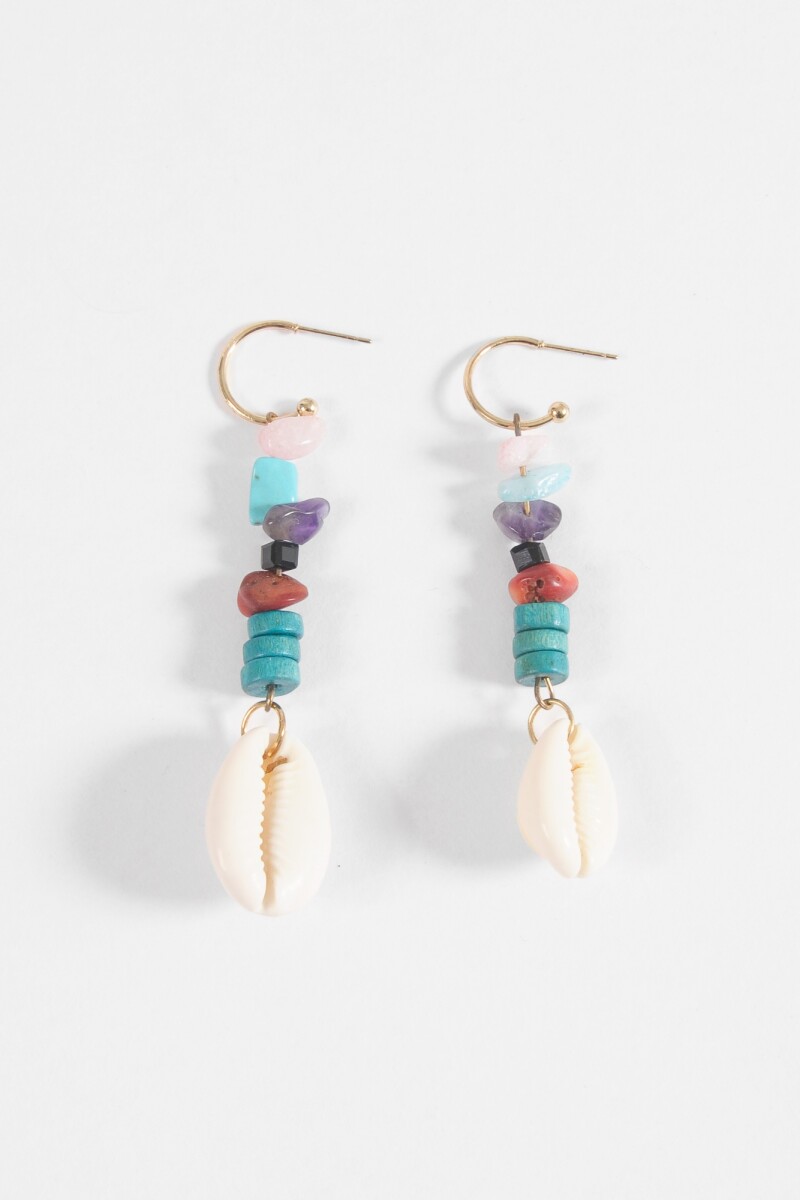 Caravanas piedras y concha dije multicolor