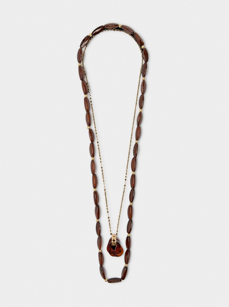 Collar Largo Doble Efecto Piedra - marron 