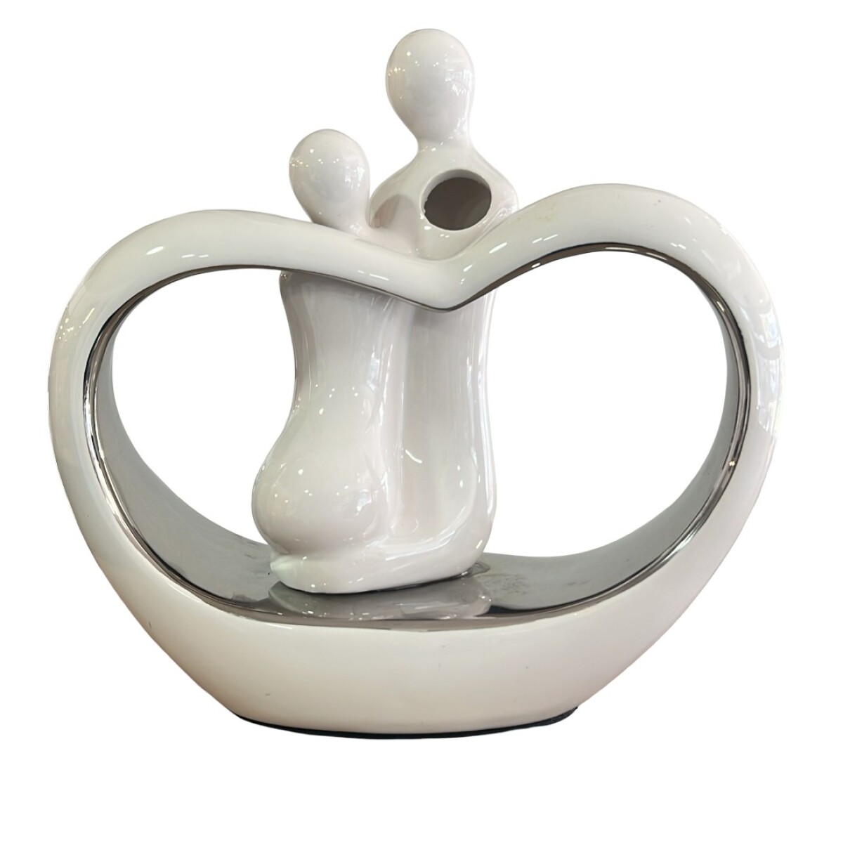 Escultura De Pareja En Ceramica - Blanco Y Planteado 