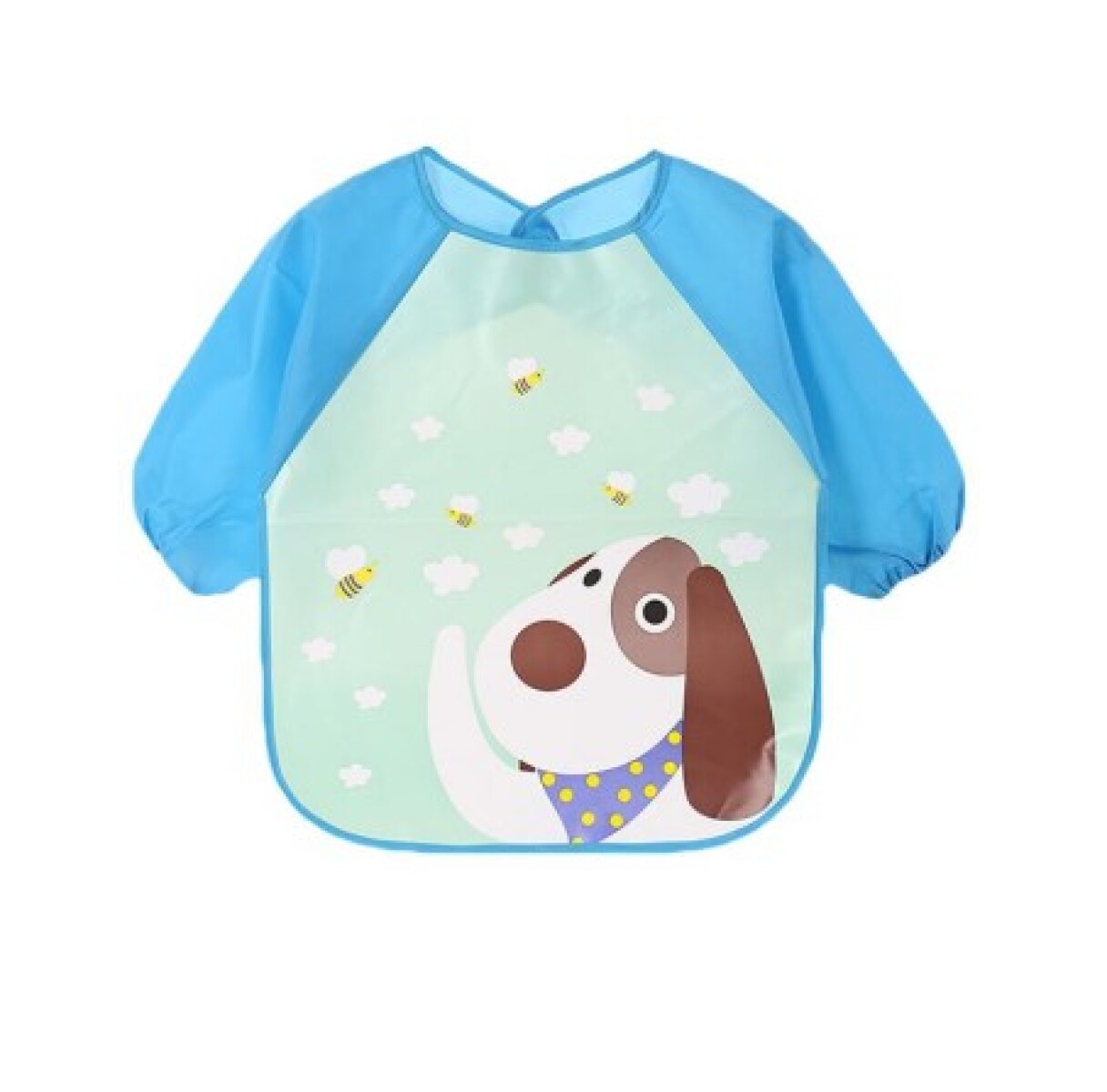 Babero con mangas - Diseño azul y verde con perro 