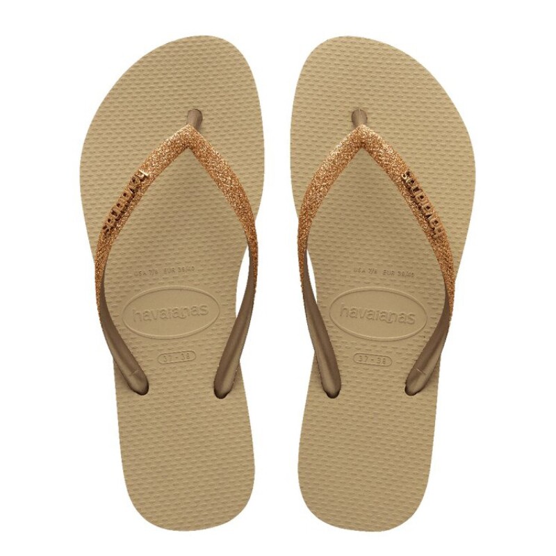 Sandalias de Mujer Havaianas Slim GLitter II Beige Arena - Dorado