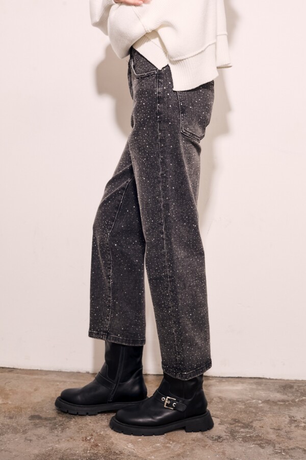 Jean Recto Apliques Negro