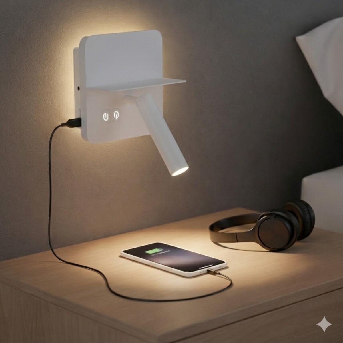 Portátil led de pared con SPOT, USB y DOBLE LUZ DIM 2700K - BLANCA 