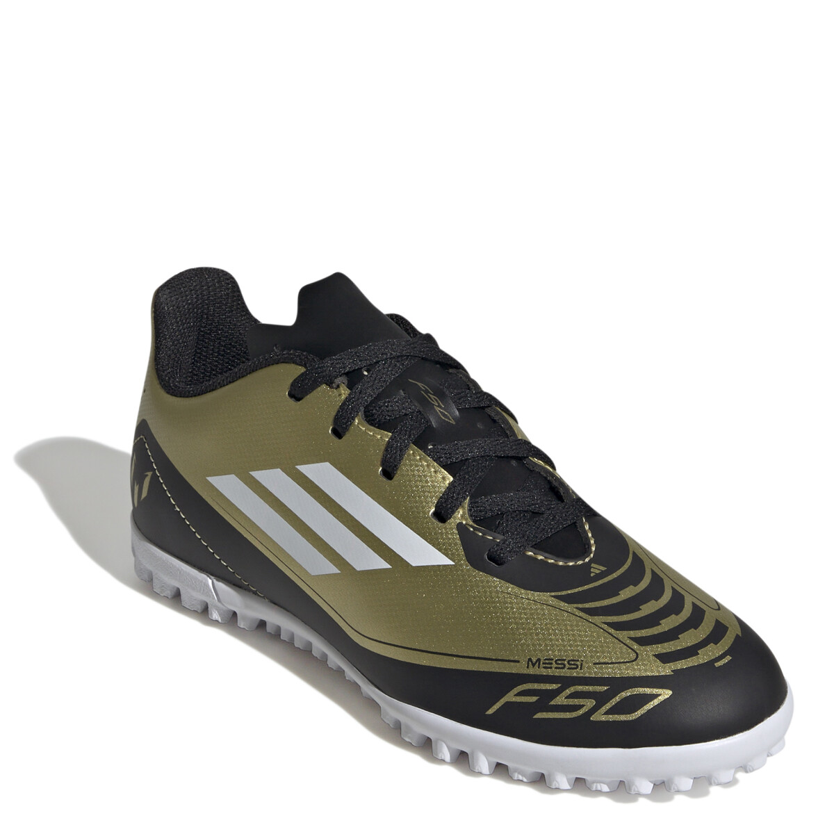 Championes de Niños Adidas Fútbol 5 F50 Club Messi TF - Dorado - Negro - Blanco 