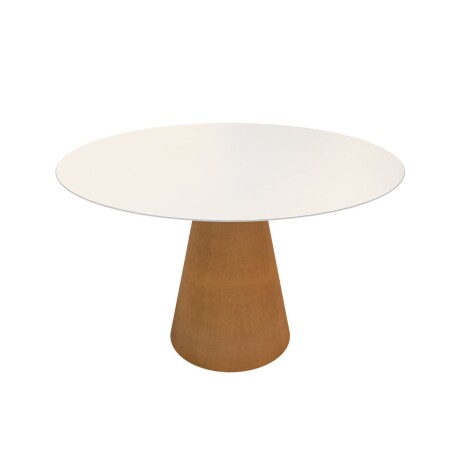 Mesa de Comedor Cone - Redonda con vidrio - 120 Roble y Blanco