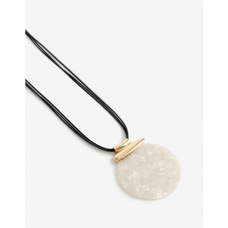 Collar Largo Cordón Y Acrílico Blanco Crema