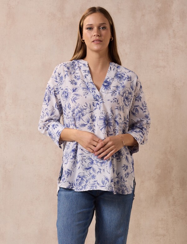 Blusa Printed BLANCO/AZUL