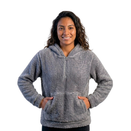 Set2 Buzos Canguro Polar Corderito Unisex Medio Cierre Negro/Gris