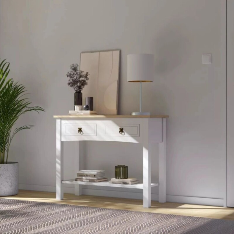 Mesa De Arrime 2 Cajones Consola - Linea Mexicana Blanco Mesa De Arrime 2 Cajones Consola - Linea Mexicana Blanco
