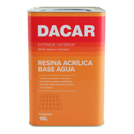 DACAR RESINA ACRÍLICA PREMIUM BASE AGUA INCOLORA 18 LITROS Dacar Resina Acrílica Premium Base Agua Incolora 18 Litros