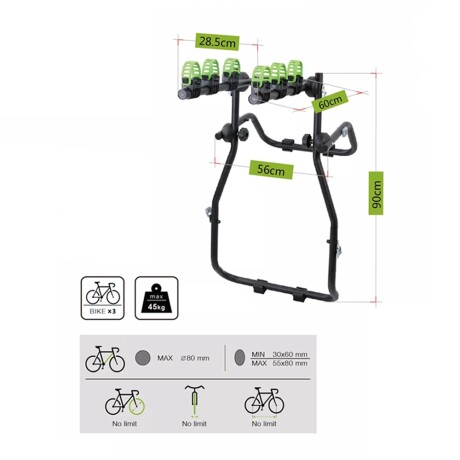 Rack Porta 3 Bicicletas para Baúl de Auto con 6 Agarres Negro/verde