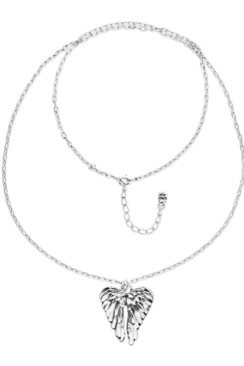 COLLAR LARGO ALEACIÓN DE METALES BAÑADO EN PLATA CON DETALLE DE ALAS Anillo