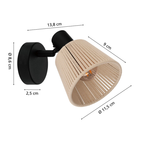 Aplique acero negro E14 c/pantalla de hilo beige EG6152