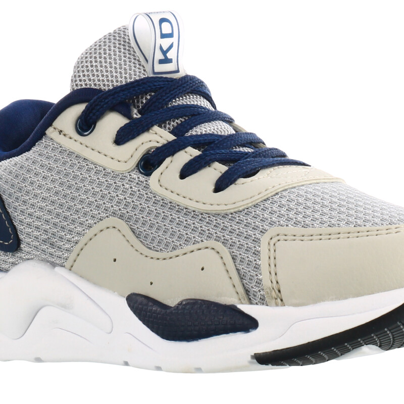 Championes Infantiles KIDY acordonado con piezas en contraste Gris - Azul Marino