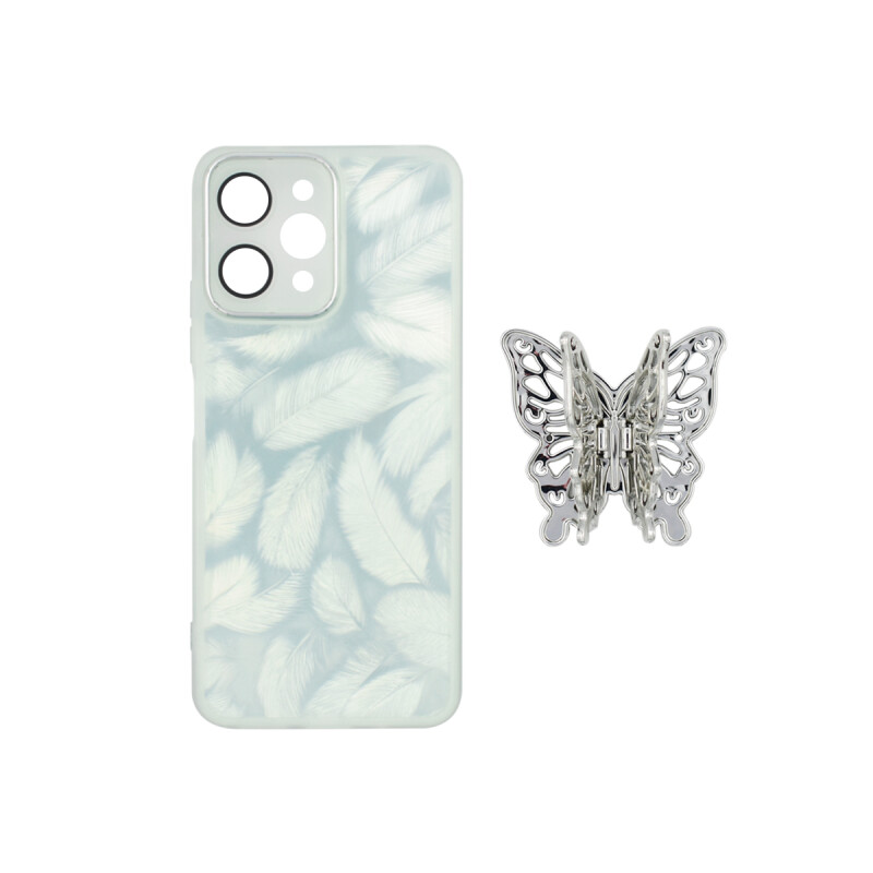 Protector para Xiaomi Redmi 12 4G diseño plumas y mariposa Protector Para Xiaomi Redmi 12 4g Diseño Plumas Y Mariposa