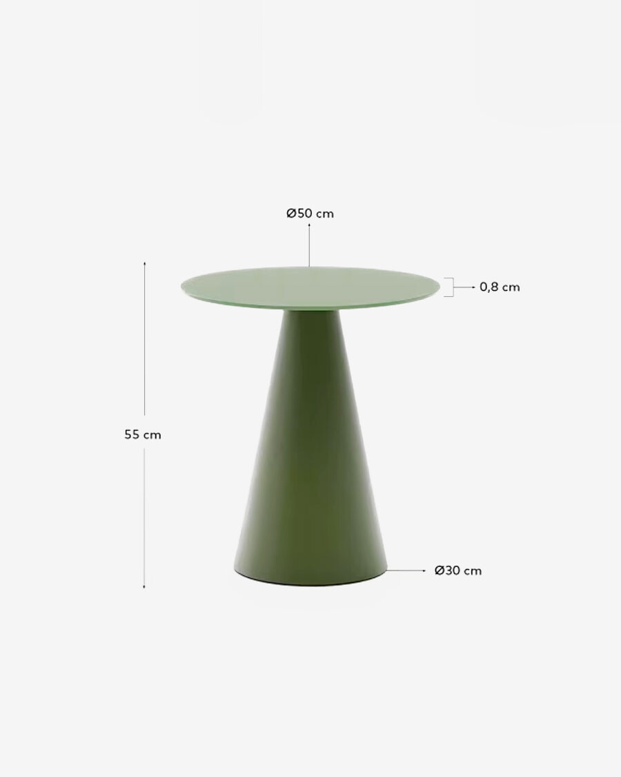 Mesa auxiliar Wilshire cristal templado glaseado y acero acabado pintado verde mate Ø50cm