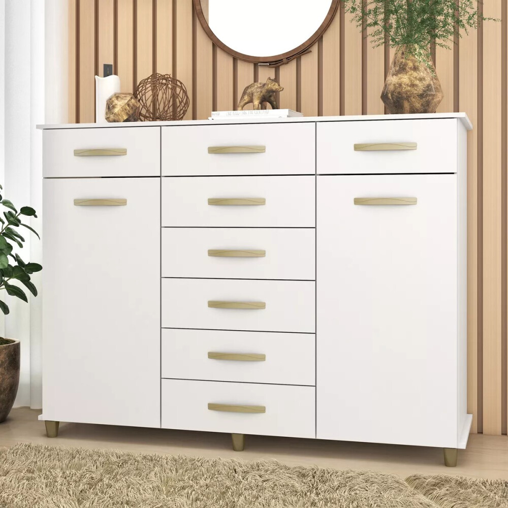 CÓMODA CAJONERA GUARDARROPA 8 CAJONES 2 PUERTAS BLANCO