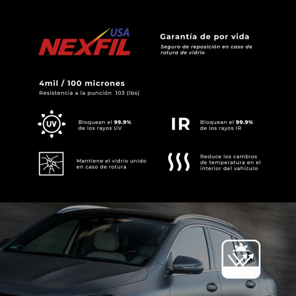 Polarizado Premium Camioneta. Marca Nexfil - Nanocarbón. Tono: Claro. 140 Micrones Polarizado Premium Camioneta. Marca Nexfil - Nanocarbón. Tono: Claro. 140 Micrones