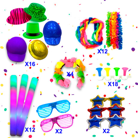 Combo Cotillon Fluo Luminoso 25 Invitados - 102 Articulos Combo Cotillon Fluo Luminoso 25 Invitados - 102 Articulos